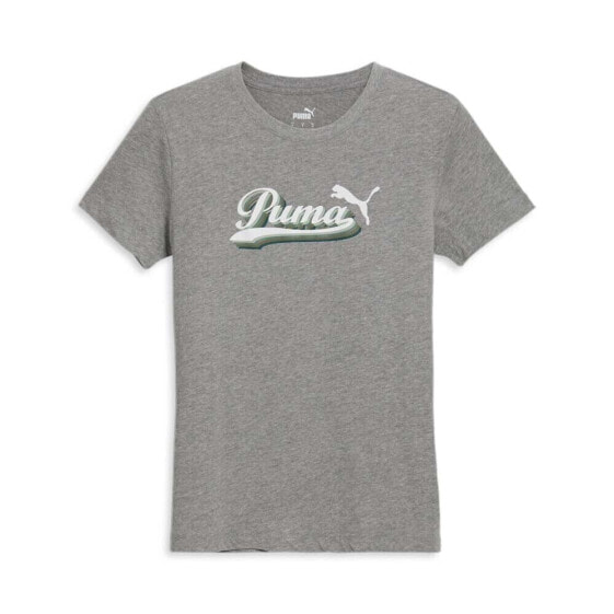 Puma Vintage Script Graphic Crew Neck Short Sleeve T-Shirt Womens Grey Casual To