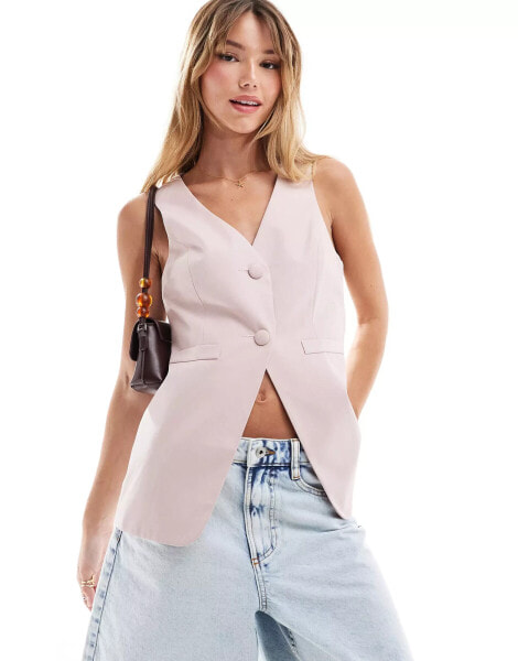 Miss Selfridge longline waistcoat in light pink