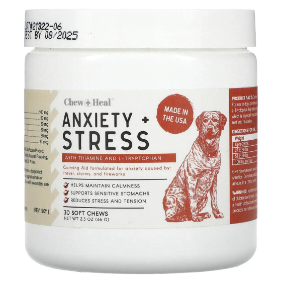 Продукт для собак Chew + Heal от стресса и тревоги, 60 мягких лакомств, 132 г