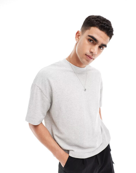 ASOS DESIGN oversized boxy textured t-shirt in grey