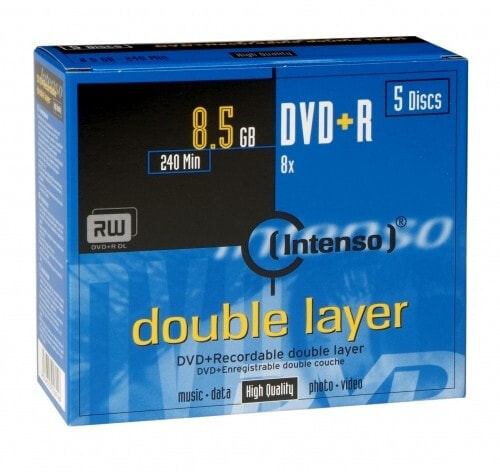 Intenso DVD+R 8.5GB, DL, 8x, DVD+R DL, 120 mm, Jewel case, 5 pc(s), 8.5 GB