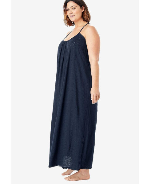 Plus Size Breezy Eyelet Knit Long Nightgown