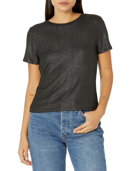 PAIGE Women's Lor tee Crew Neck Ribbed Fabric Fitted Black/Silver Size S