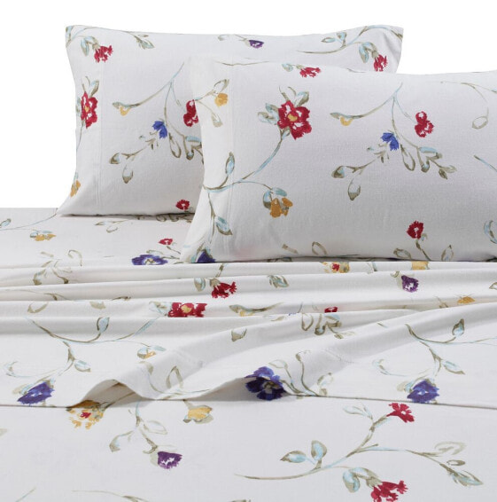 Flannel Floral Garden 170-GSM Cotton Extra Deep Pocket Printed Queen Sheet Set
