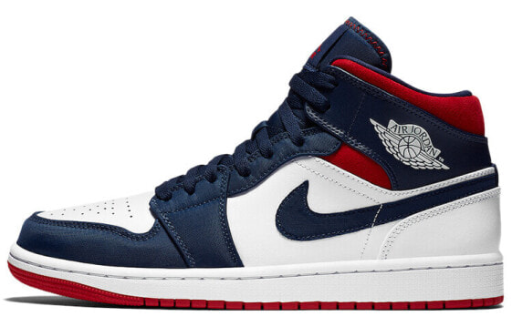 Кроссовки Nike Air Jordan 1 Mid SE USA (Белый, Синий)