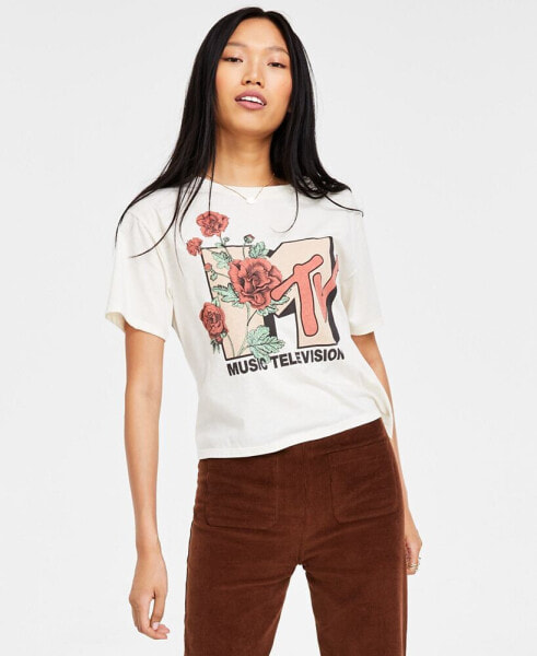 Juniors' MTV Floral Short-Sleeve Cropped T-Shirt