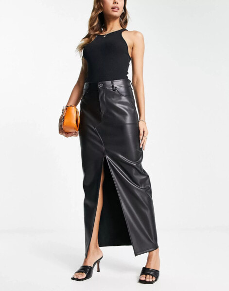 ASOS DESIGN faux leather maxi skirt in black