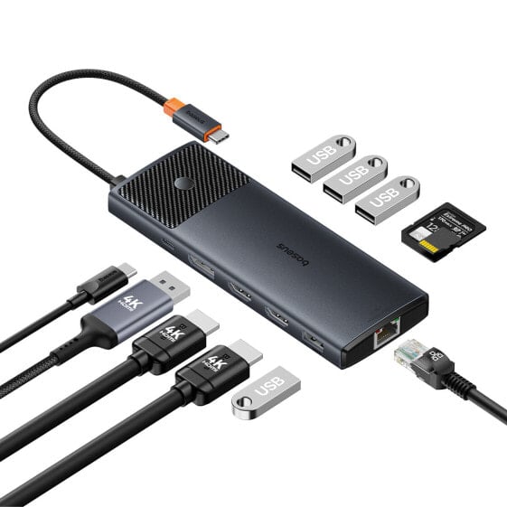 Хаб адаптер USB-C USB-A / PD / HDMI / DP / RJ-45 / SD / TF Baseus Metal Gleam Series II 11w1 черный