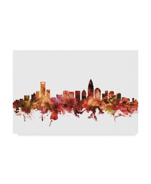 Michael Tompsett Charlotte North Carolina Skyline Red Canvas Art - 20" x 25"