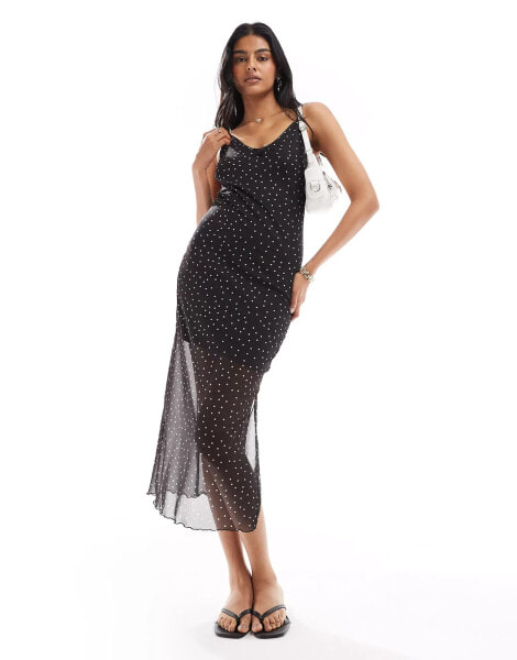 New Look mesh strappy midi dress in spot