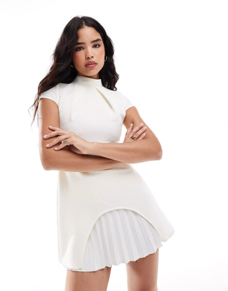 Closet London pleated cap sleeve mini dress in ivory