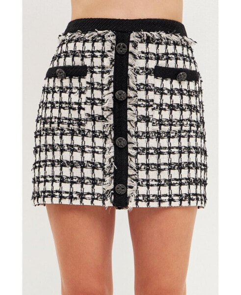 Women's Tweed Mini Skirt With Fringe