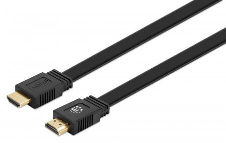 Manhattan HDMI Cable with Ethernet (Flat) - 4K@60Hz (Premium High Speed) - 15m - Male to Male - Black - Ultra HD 4k x 2k - Fully Shielded - Gold Plated Contacts - Lifetime Warranty - Polybag - 15 m - HDMI Type A (Standard) - HDMI Type A (Standard) - 3D - Audio Retu
