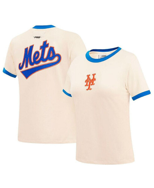 Women's Cream New York Mets Retro Classic Ringer T-shirt