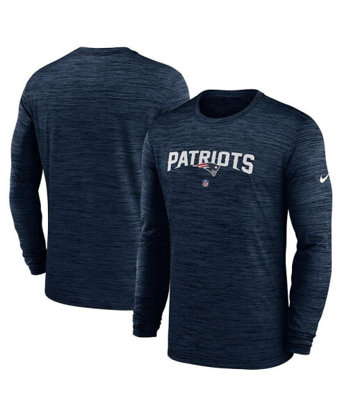 Men's Navy New England Patriots Sideline Team Velocity Performance Long Sleeve T-shirt