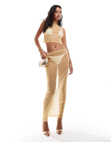 ASOS DESIGN co-ord sheer sparkle maxi skirt in gold