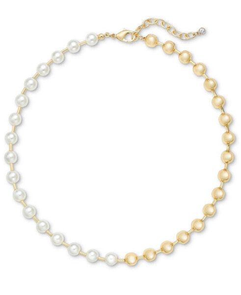 On 34th gold-Tone Bead & Imitation Pearl Collar Necklace, 16" + 2" extender