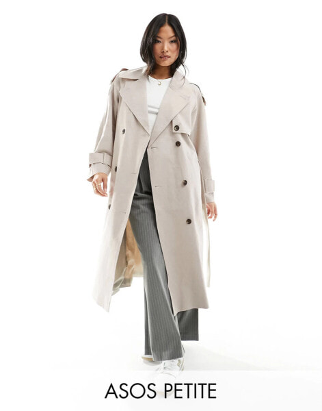 ASOS DESIGN Petite linen mix trench coat in stone