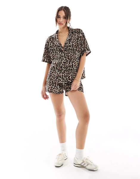 ASOS DESIGN oversized shirt co-ord in leopard print