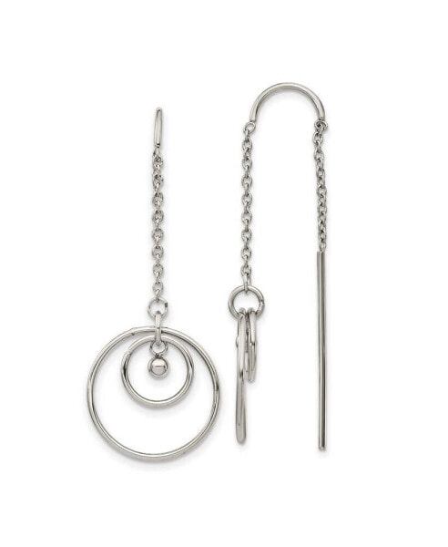 Stainless Steel Polished Circle Dangle Threader Earrings