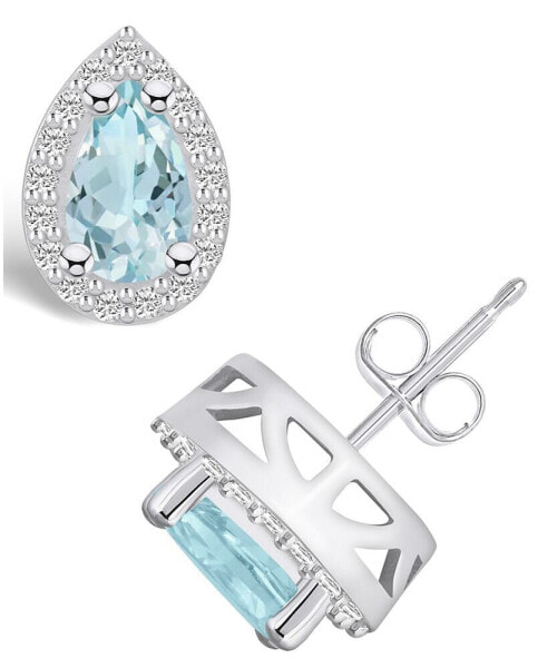 Aquamarine (1-3/8 ct. t.w.) and Diamond (1/3 ct. t.w.) Halo Stud Earrings in 14K White Gold