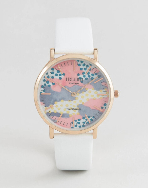 Reclaimed Vintage Inspired Polka Leather Watch In White 36mm Exclusive to ASOS