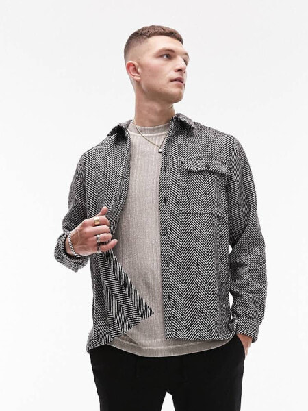 Topman new herringbone overshirt in black