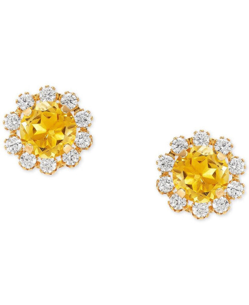 Citrine (3/4 ct. tw.) & Lab-Grown White Sapphire (5/8 ct. t.w.) Halo Stud Earrings in 14k Gold