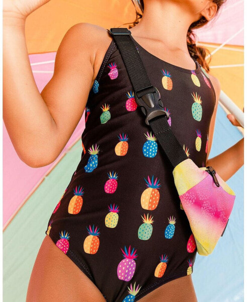 Girl One Piece Swimsuit Black Printed Pineapples - Child