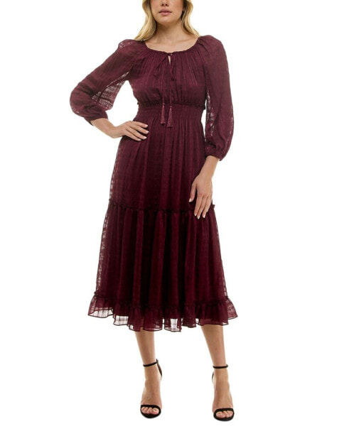 Women's Tie-Neck Smocked-Waist Tiered Dress