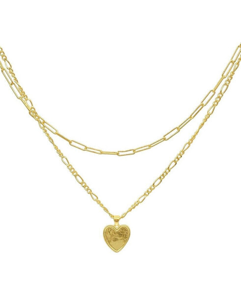 Paper Clip and Figaro Heart Chain Set Necklace