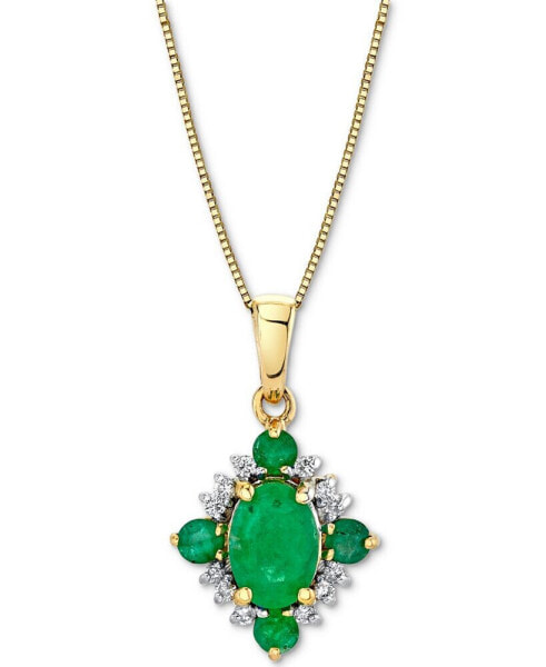 Emerald (1-1/8 ct. t.w.) & Diamond (1/10 ct. t.w.) Cluster 18" Pendant Necklace 10k Gold