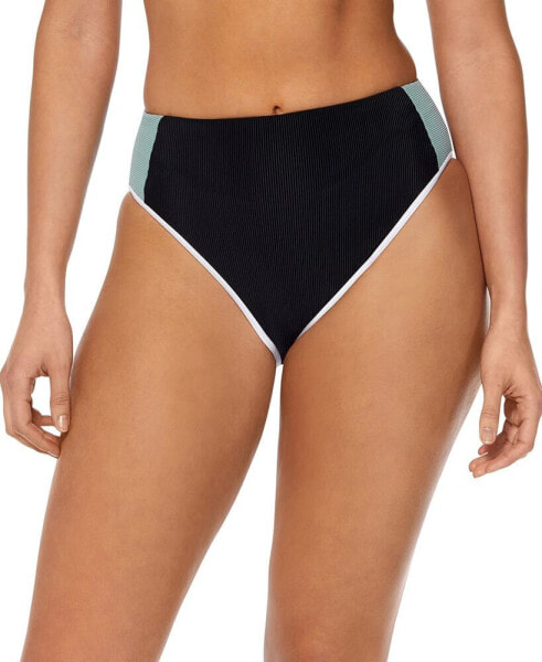 Women's Colorblock Ribbed High-Waist Bikini Bottoms