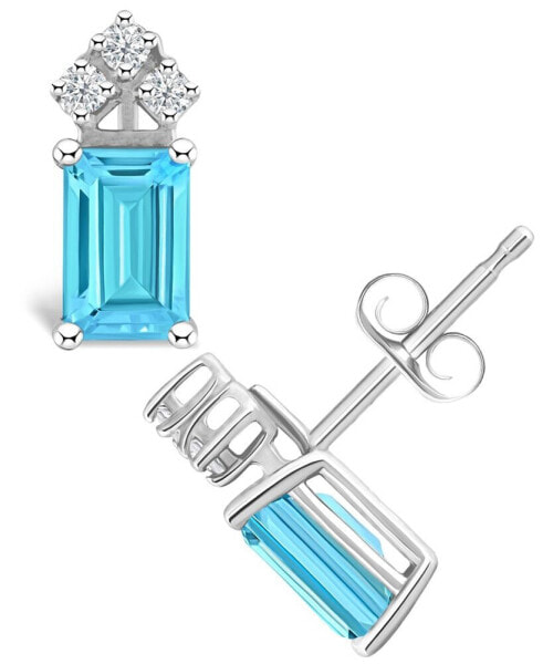 Blue Topaz (1-3/8 ct. t.w.) and Diamond (1/8 ct. t.w.) Stud Earrings in 14K Yellow Gold or 14K White Gold