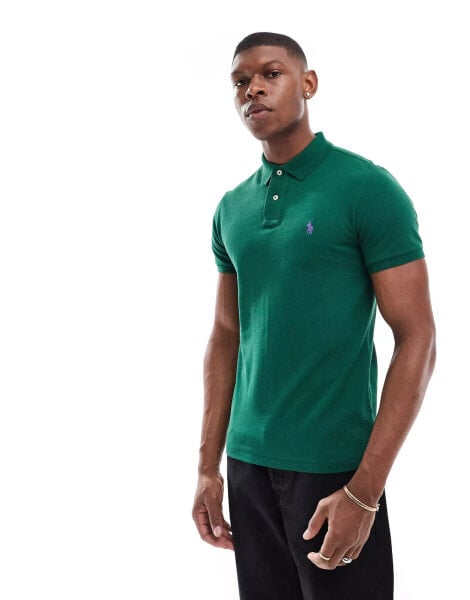 Polo Ralph Lauren icon logo slim fit pique polo in dark green