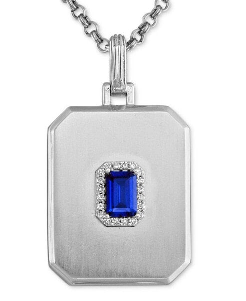 Lab-Created Sapphire (5/8 ct. t.w.) & Diamond (1/10 ct. t.w.) Halo Dog Tag 22" Pendant Necklace in Sterling Silver, Created for Macy's