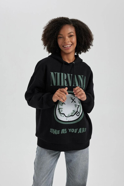 Nirvana Oversize Fit Kapüşonlu Kalın Sweatshirt B3663ax23wn