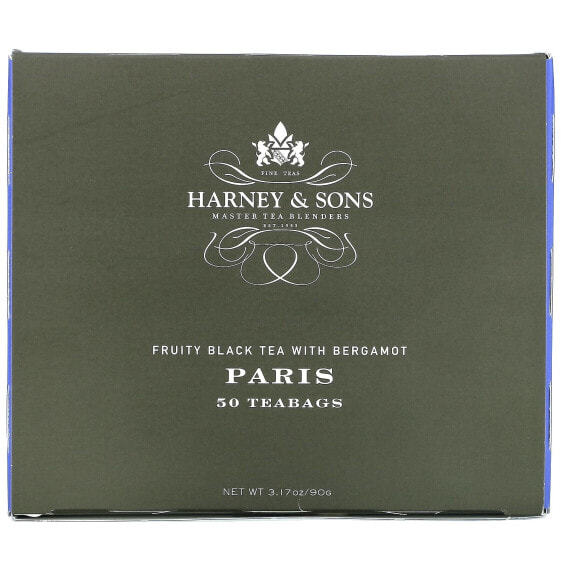 Harney & Sons, Paris, Черный фруктовый чай с бергамотом, 50 чайных пакетиков, 3,17 унции (90 г)