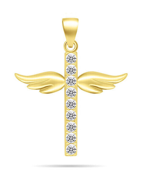 Charming gold-plated pendant with zircons Angel cross PT67Y