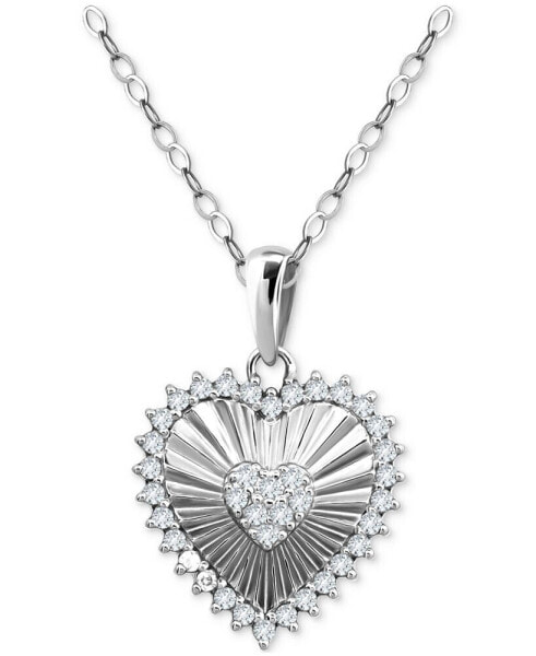 Giani Bernini cubic Zirconia Textured Heart Pendant Necklace in Sterling Silver, 16" + 2" extender, Created for Macy's