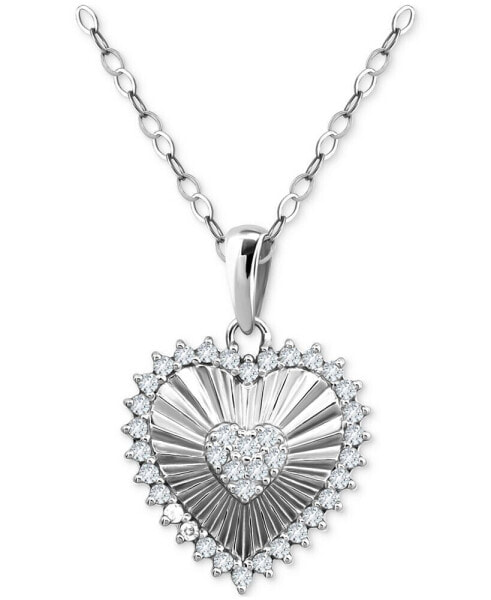 Cubic Zirconia Textured Heart Pendant Necklace in Sterling Silver, 16" + 2" extender, Created for Macy's