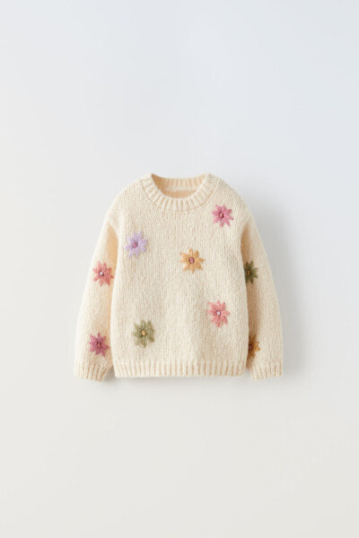 Трикотажный свитер с вышитыми цветами ZARA