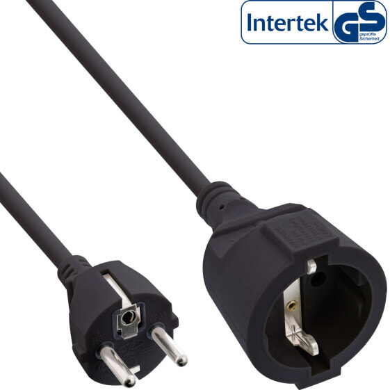 InLine Power extension cable - black - 15m - with child safety
