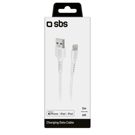 SBS TECABLEUSBIP5289W - 2 m - Lightning - USB A - Male - Male - White