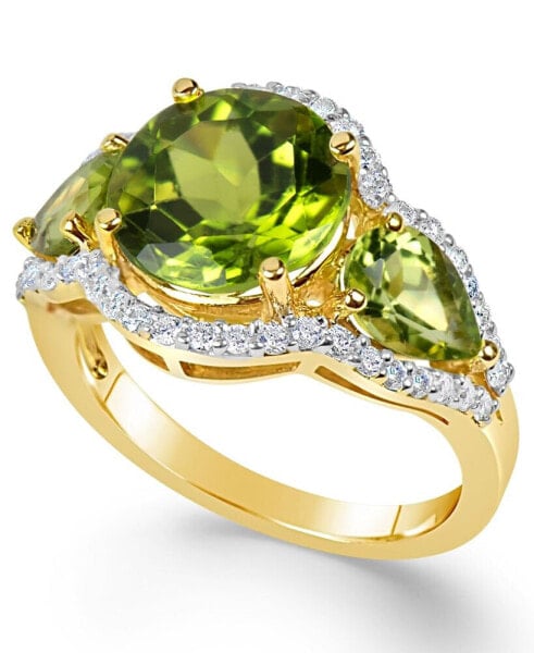 Peridot (4-3/8 ct. t.w.) and Diamond (3/8 ct. t.w.) Three-Stone Ring in 14k Gold