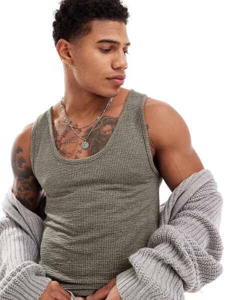 ASOS DESIGN muscle fit vest in khaki texture