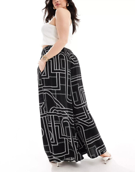 Yours wide leg culottes in mono abstract