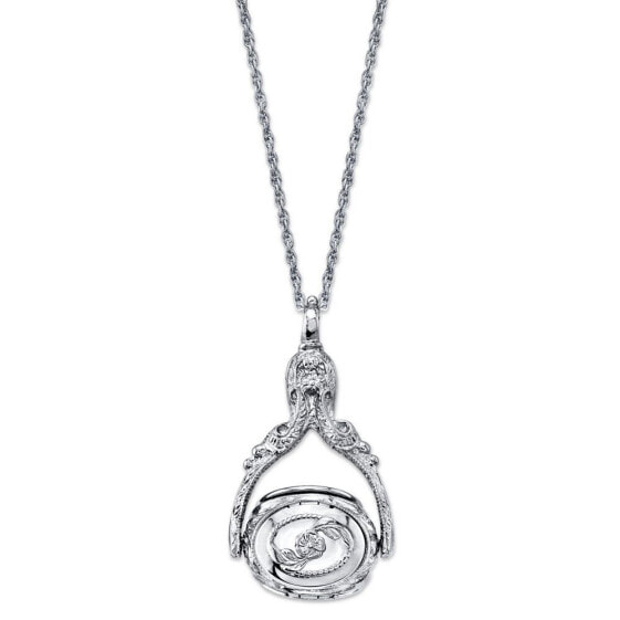 Silver-Tone 3-Sided Spinner Locket Necklace 30"