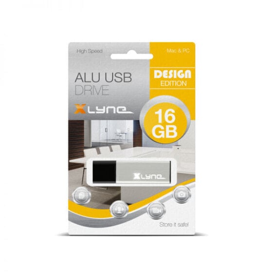 Xlyne ALU - 16 GB - USB Type-A - 2.0 - Cap - 7 g - Black,Silver