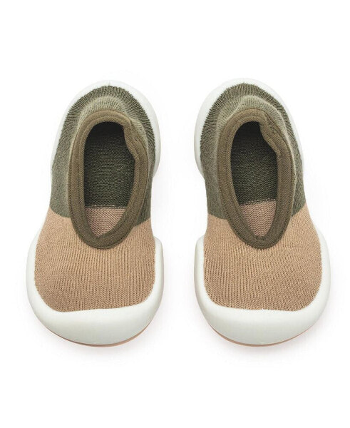 Infant Girl Boy Breathable Washable Non-Slip Sock Shoes Flat-Color Block Olive